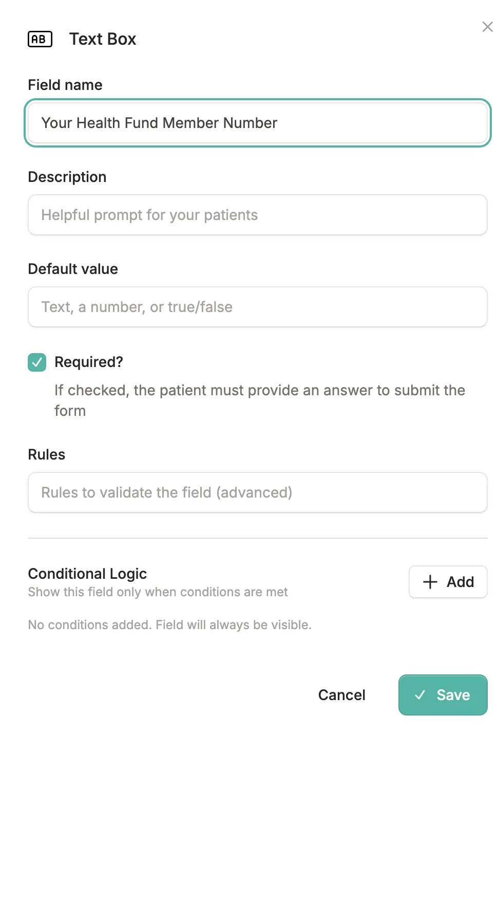 Clinically form builder interface for creating patient web forms